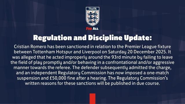 在线电竞-官方：热刺后卫罗梅罗遭追加停赛1场+罚款5万镑，无缘足总杯对维拉